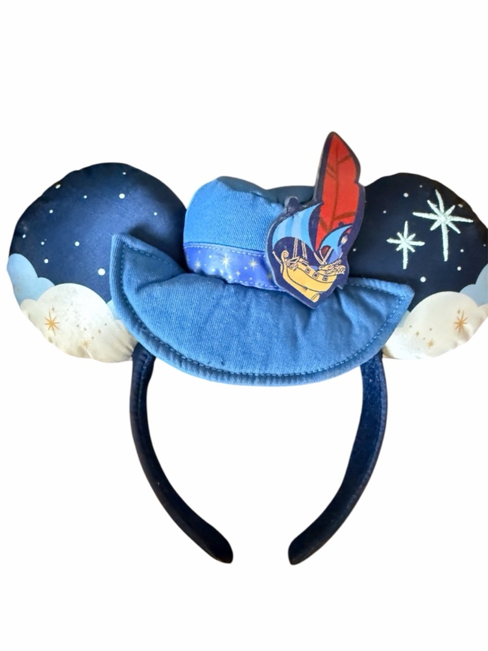 Blue Peter Pan Mouse Ear Headband with Feather Accent